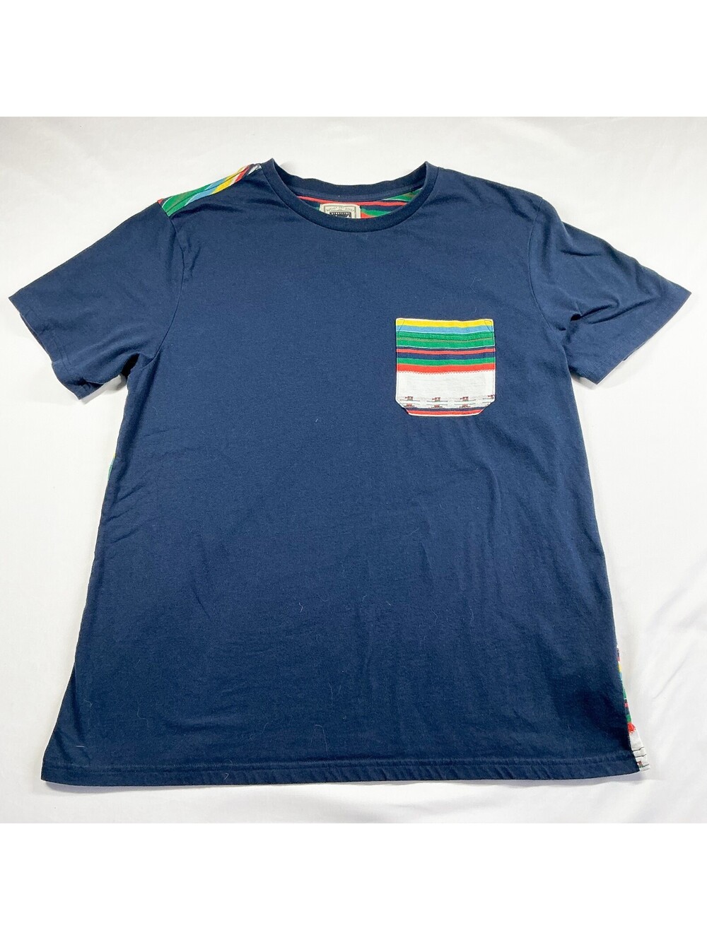 Beautiful Giant Garments Navy Blue Colorblock T-Shirt Colorful Striped Pocket XL